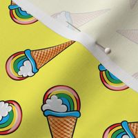 rainbow icecream cones on yellow  (toss) C19BS