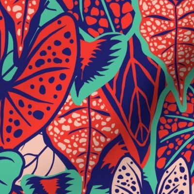 Tropical Foliage (medium) - Red/Blue