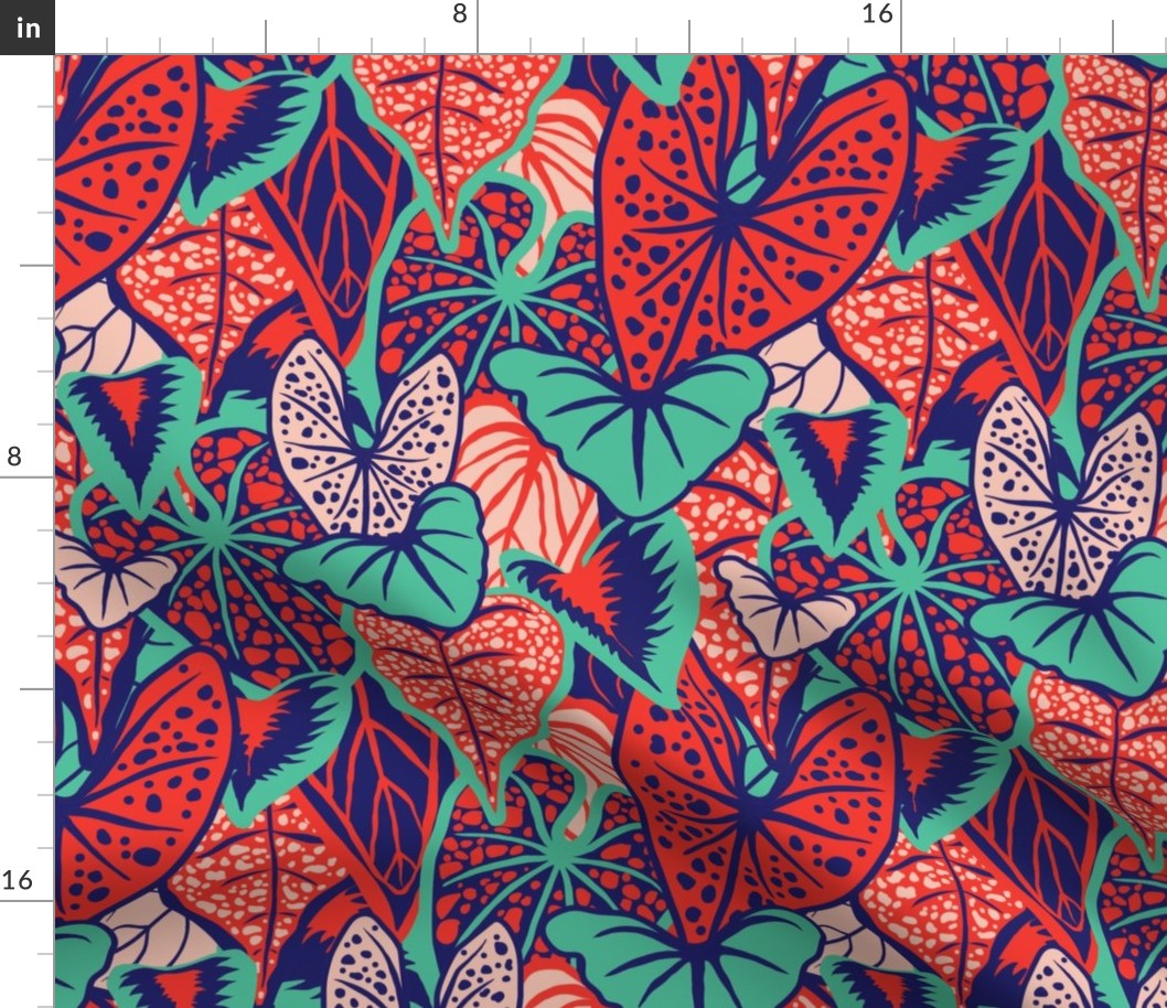 Tropical Foliage (medium) - Red/Blue