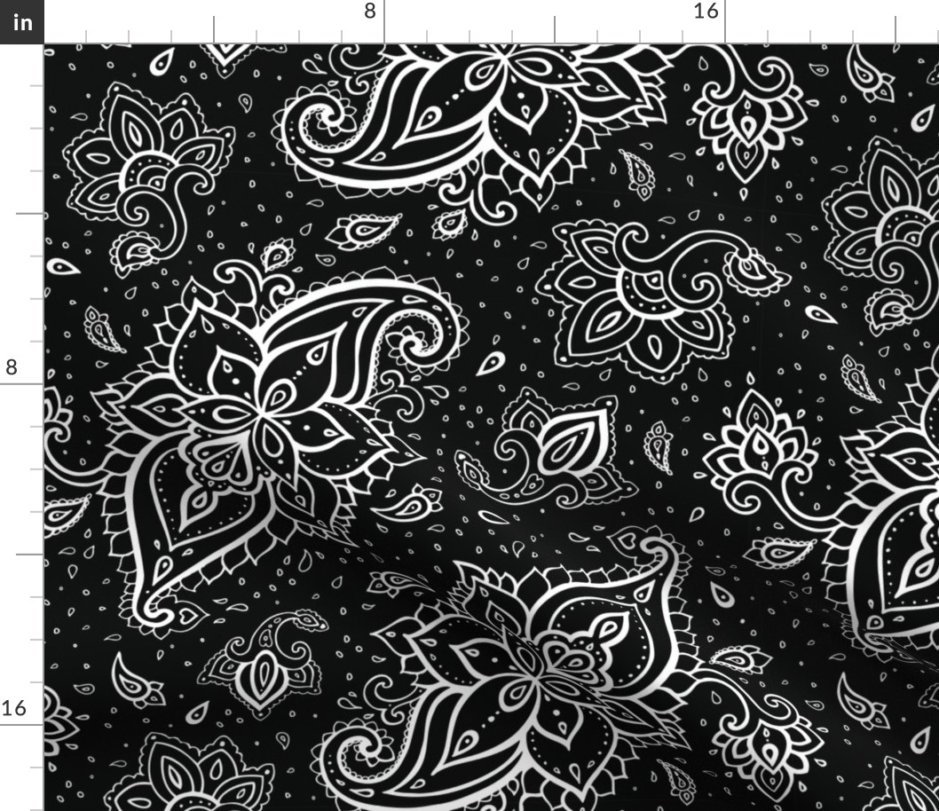 Paisley White Large Print on Black