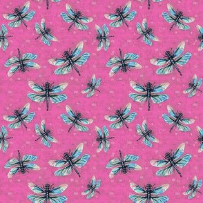 Pink Dragonfly Dance Small Print on Deep Blush-