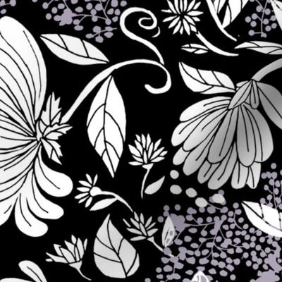 Victorian White Floral & Berries on black 