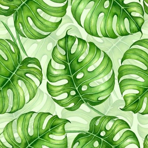 Monstera watercolor pattern green