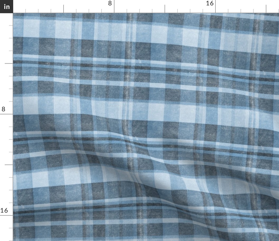 19-3AB Blue Gray Black Tartan Plaid  Grunge