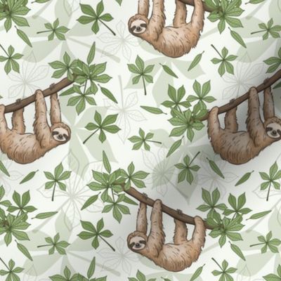 Sloths Hanging In The Forest - pale green, medium scale