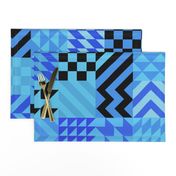 Tribal Patchwork Quilt - Blue - Large scale