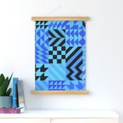 Tribal Patchwork Quilt - Blue - Large scale