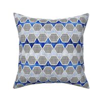 Modern faux linen hexagon in blue and gray