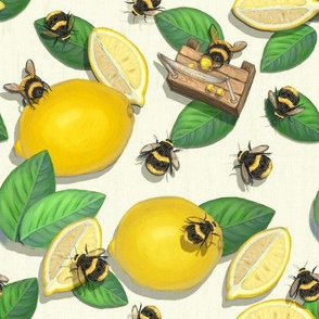 Lemon Bee Yellow Cream Summer Kitchen Fruit Insect Quilting Citrus Fabric