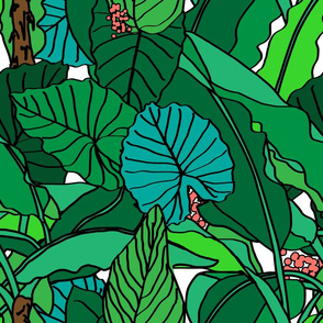 Jungle Leaves Illustrated in White