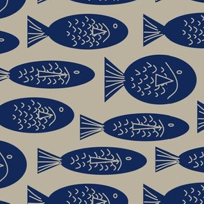 Navy Blue Fish on a Beige Background