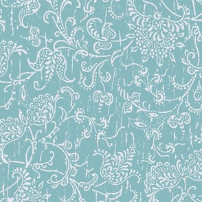 sarasa floral on turquoise with batik texture