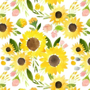 Sweet Summer Sunflowers Watercolor Florals - Large Scale 