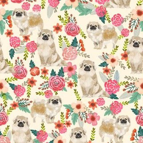 tibetan spaniel floral dog fabric - floral dog fabric, dogs fabric, spaniel fabric, cute dog fabric -  cream