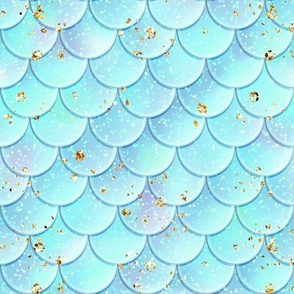 Aqua Mermaid scales gold speck glitter 1 1/2"