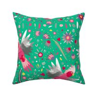 Galah flying fabric green by Mount Vic and Me