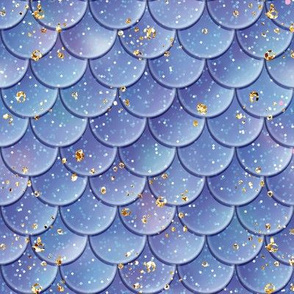 Mermaid Scales Denim blue gold speck glitter 1 1/2"