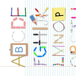 ABC Alphabet School Supplies Tea Towel  with Markers, Crayons, Pencils and Paints