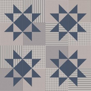 Star Quilt Block Blue Gray Large