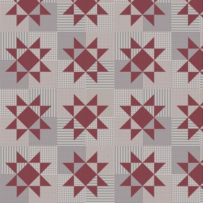 Star Quilt Block Red Gray Med