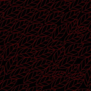 Doodle Leaves VII (Red on Black)