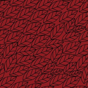 Doodle Leaves VIII (Black on Red)