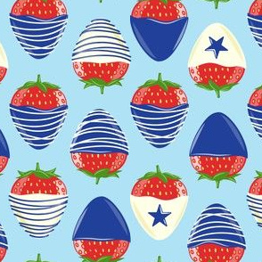 chocolate covered strawberries -  blue on light blue - red white and blue LAD19