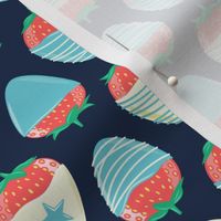 chocolate covered strawberries -  light blue on navy - red white and blue LAD19