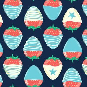 chocolate covered strawberries -  light blue on navy - red white and blue LAD19