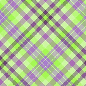 FNB2 - Large - Diagonal Lime Green and Purple Tartan  Plaid 