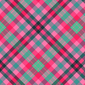FNB3 - Large - Diagonal Soft Spoken Christmas Tartan Plaid in Pink - Green
