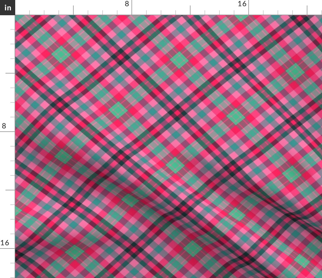 FNB3 - Large - Diagonal Soft Spoken Christmas Tartan Plaid in Pink - Green