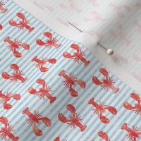 (micro scale) lobsters - red on blue stripes C19BS