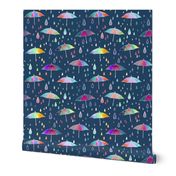 Umbrellas - dark teal background -smaller scale