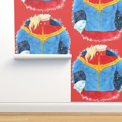 Captain Marvel Small Red Watercolor - Spoonflower