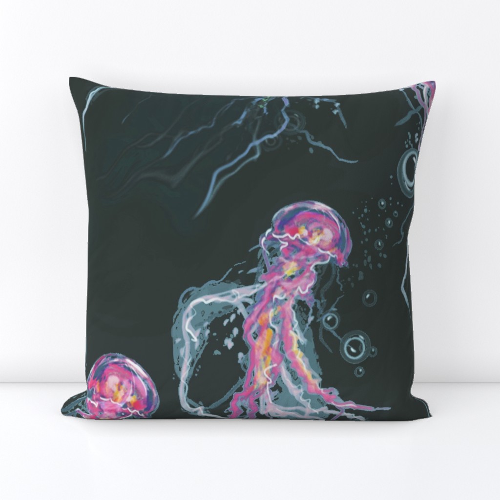 Vivid Pink and Black Jellyfish  Extra Large Design