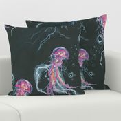 Vivid Pink and Black Jellyfish  Extra Large Design