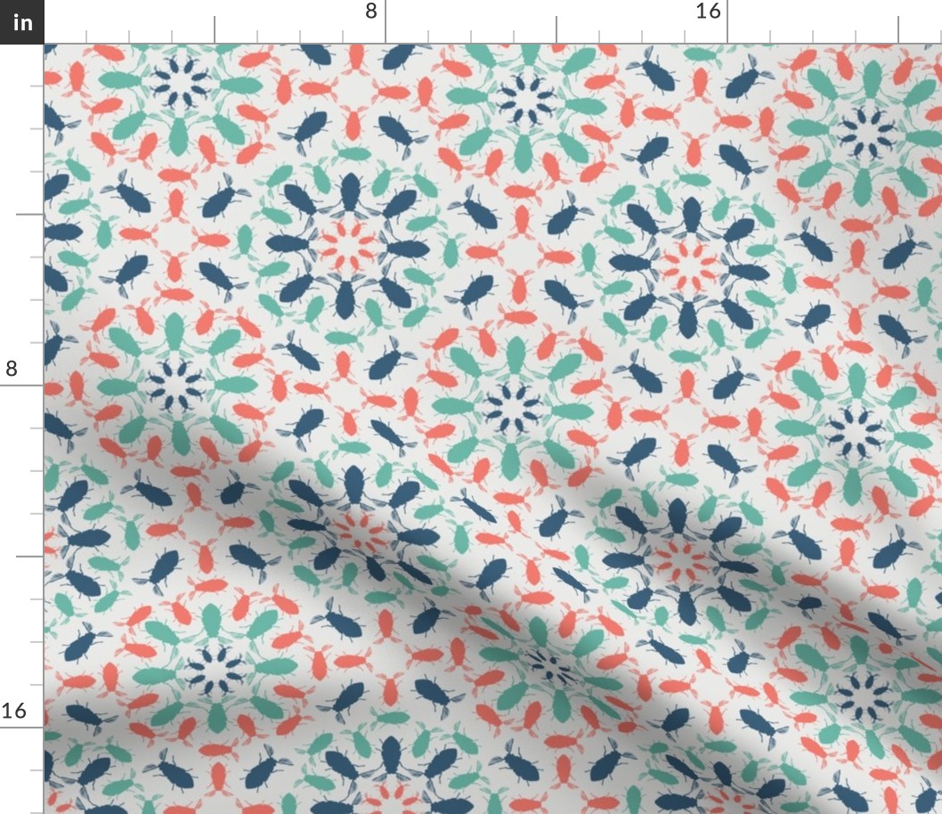 moroccan beetle tiles coral turquoise and blue