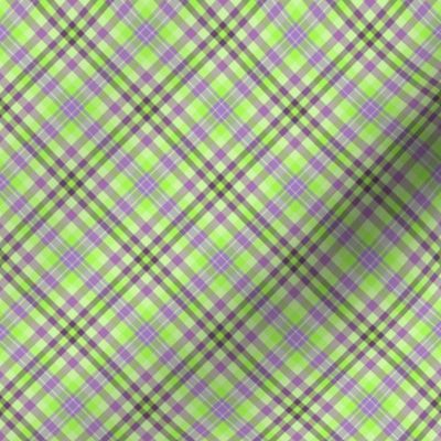 FNB2 - Small - Diagonal  Lime Green and Purple Tartan  Plaid 