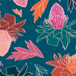Tropical Ginger Flowers in Coral + Teal