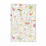 Farmer's Market Veggies 2020 TEA TOWEL Calendar // Artichoke, Fig, Pomegranate, Bell Pepper, Capsicum, Mushroom, Lettuce, Salad, Radish, Rosemary, Lavender, Carrot, Tomato, Jalapeno, Onion, Pumpkin, Squash, Eggplant // Healthy Living