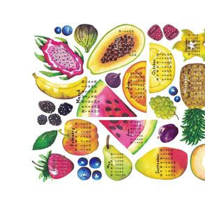 Watercolor Fruit 2020 Tea Towel Calendar // Tropical Fruit with Months and Days for the Year // Bright, Colorful, Delicious, Kitchen Decor