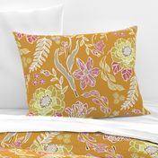 Modern Floral in Mustard Yellow, Red, Gray & White