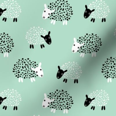 Scandinavian sweet sheep and goat illustration for kids gender neutral mint green