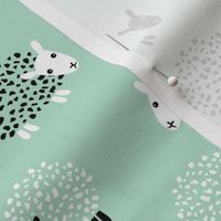 Scandinavian sweet sheep and goat illustration for kids gender neutral mint green