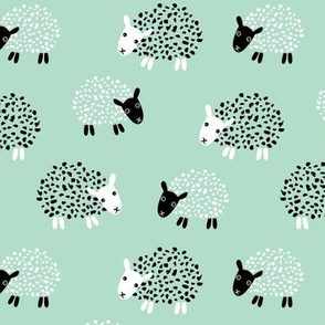 Scandinavian sweet sheep and goat illustration for kids gender neutral mint green