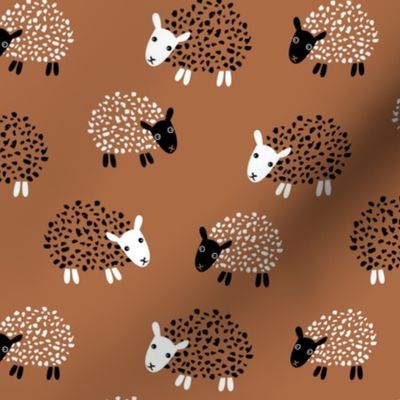 Scandinavian sweet sheep and goat illustration for kids gender neutral copper brown