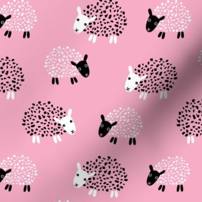 Scandinavian sweet sheep and goat illustration for kids girls pink