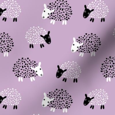 Scandinavian sweet sheep and goat illustration for kids girls lilac violet