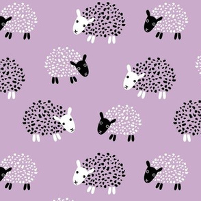 Scandinavian sweet sheep and goat illustration for kids girls lilac violet